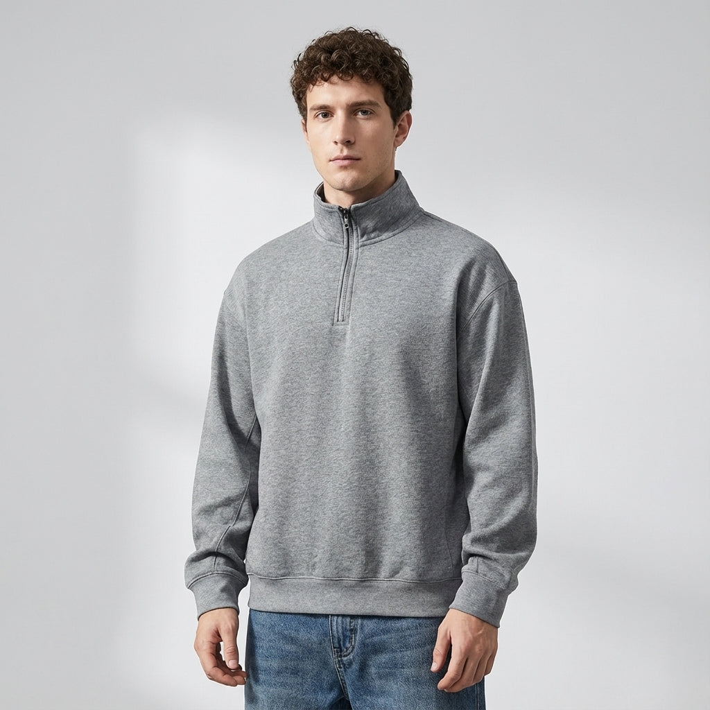 Stand Collar 400 GSM Sweatshirt in Light Gray
