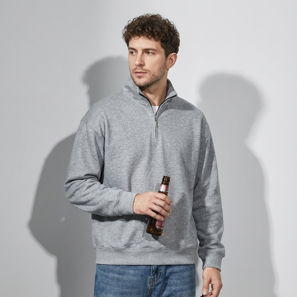 Stand Collar 400 GSM Sweatshirt in Light Gray