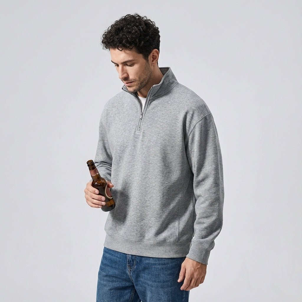 Stand Collar 400 GSM Sweatshirt in Light Gray