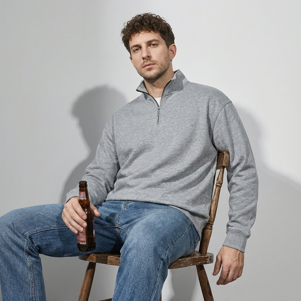 Stand Collar 400 GSM Sweatshirt in Light Gray