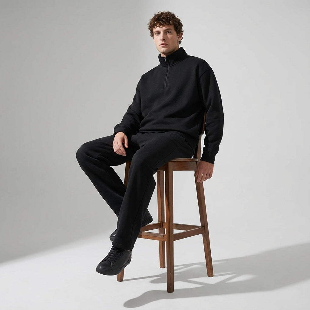 Stand Collar 400 GSM Sweatshirt in Black