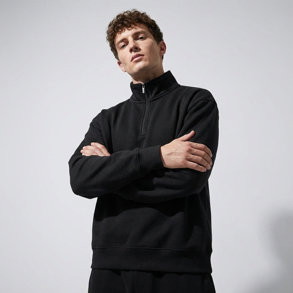 Stand Collar 400 GSM Sweatshirt in Black