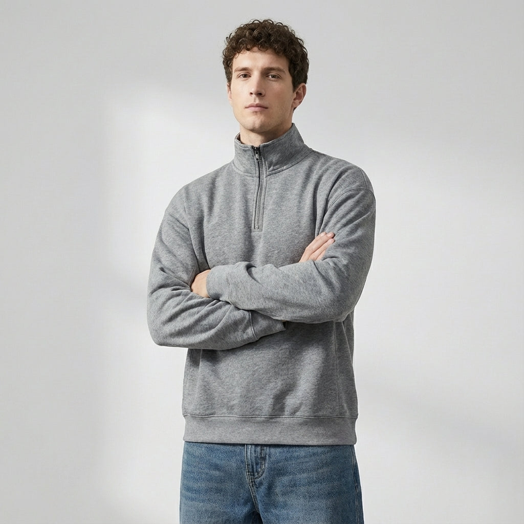 Stand Collar 400 GSM Sweatshirt in Light Gray