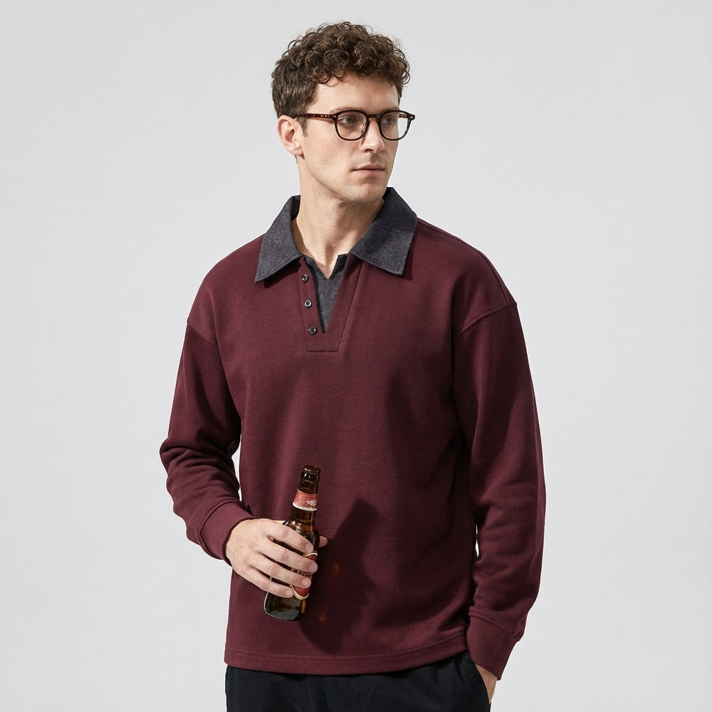 Polo Contrast Collar 360 GSM Sweatshirt in Burgundy