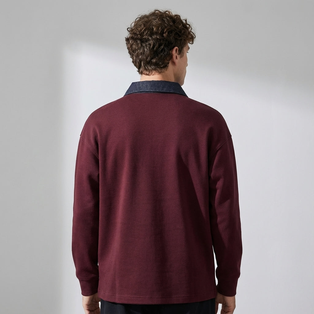 Polo Contrast Collar 360 GSM Sweatshirt in Burgundy