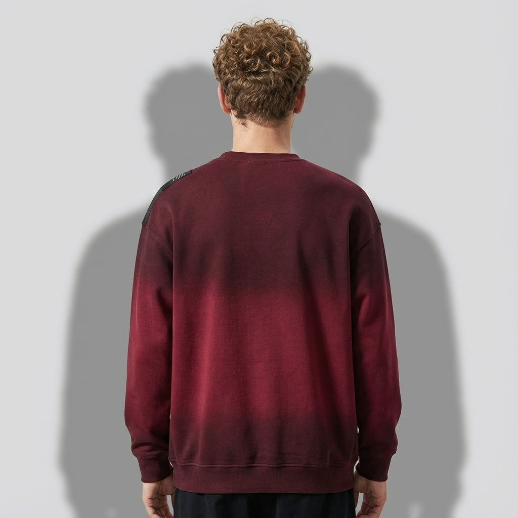 Dropped Shoulder Crewneck Heavy Sweatshirt in Wine Red