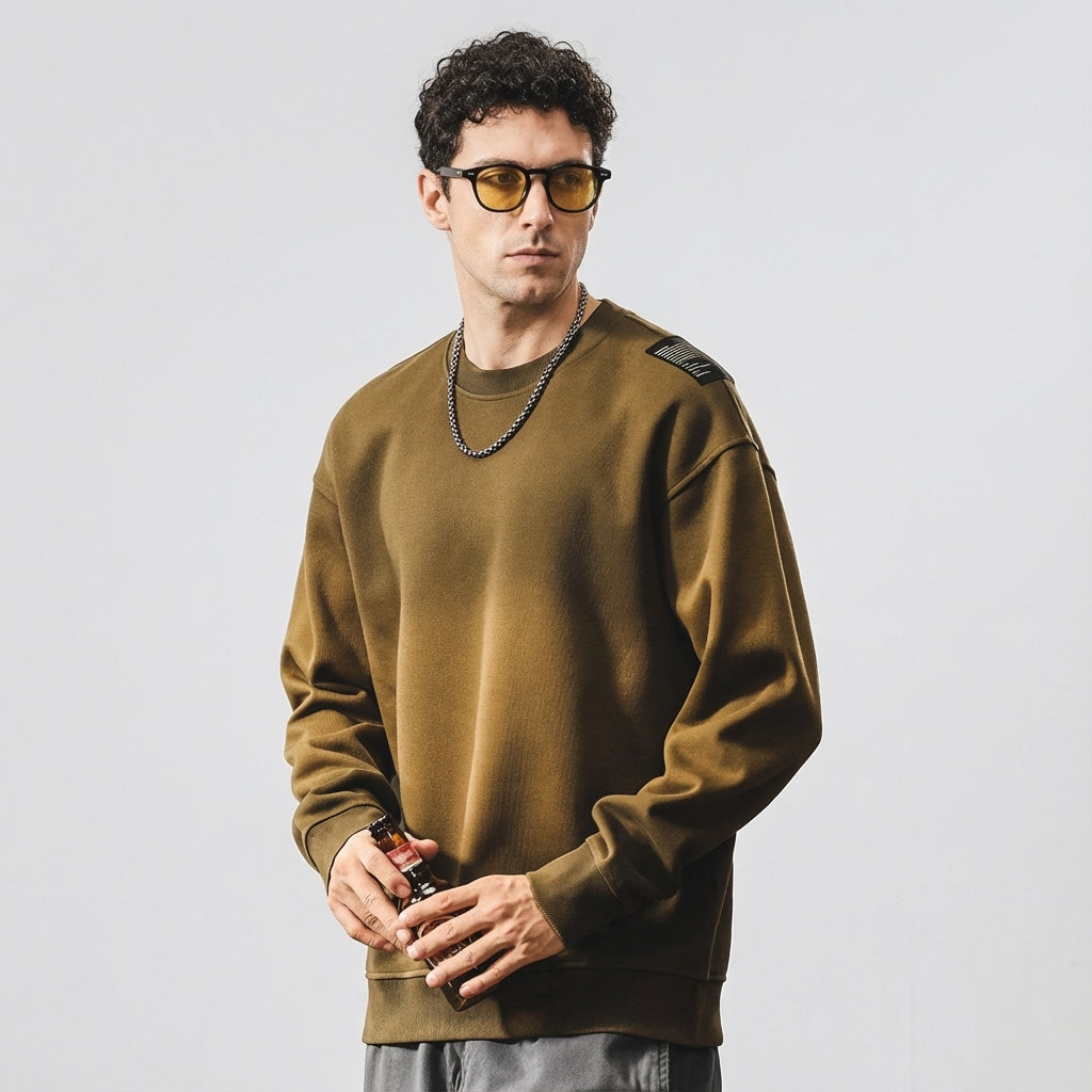 Dropped Shoulder Crewneck Heavy Sweatshirt in Clay Brown