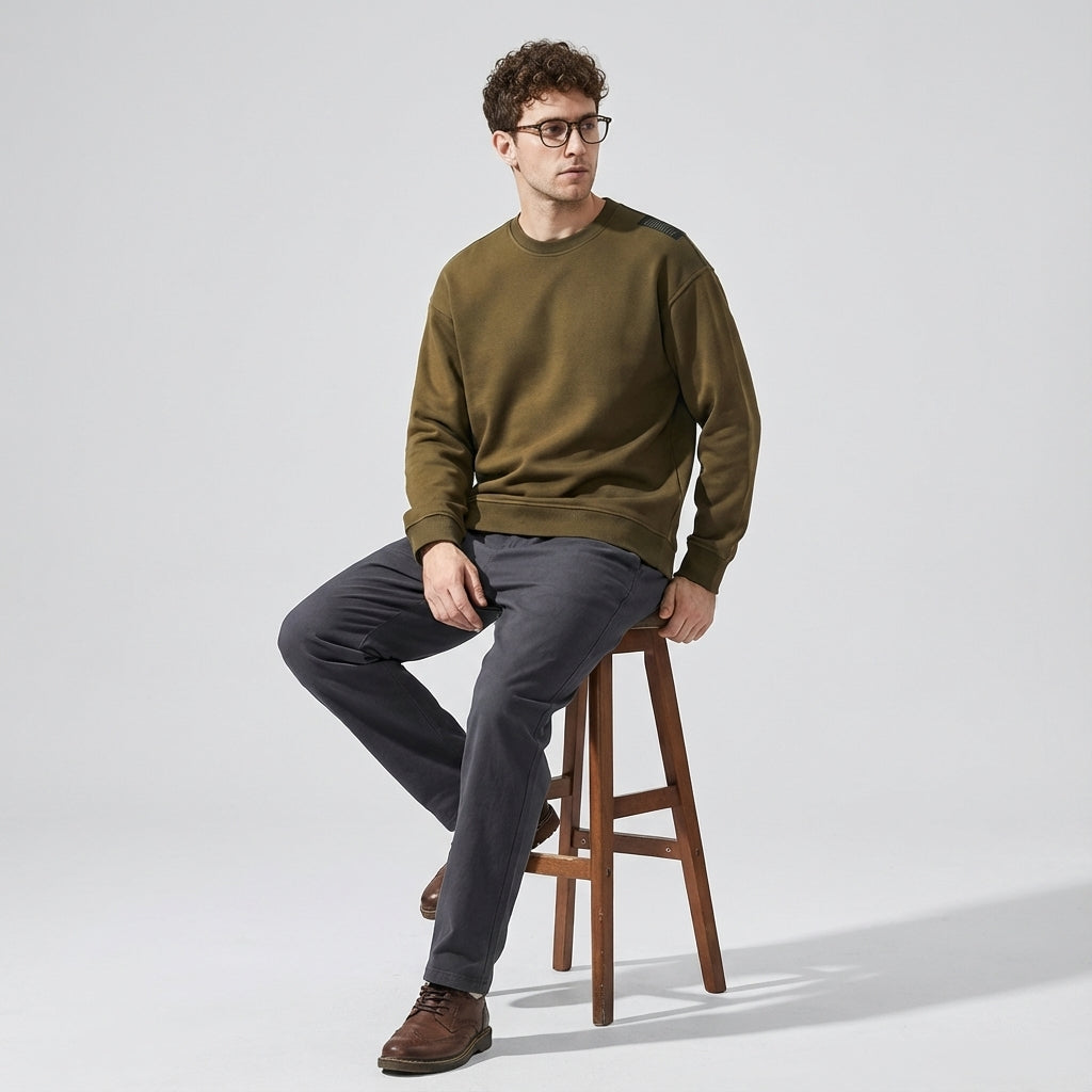 Dropped Shoulder Crewneck Heavy Sweatshirt in Clay Brown