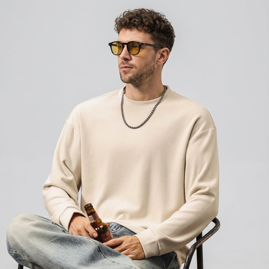 Crewneck German Fleece SweatShirt in Apricot