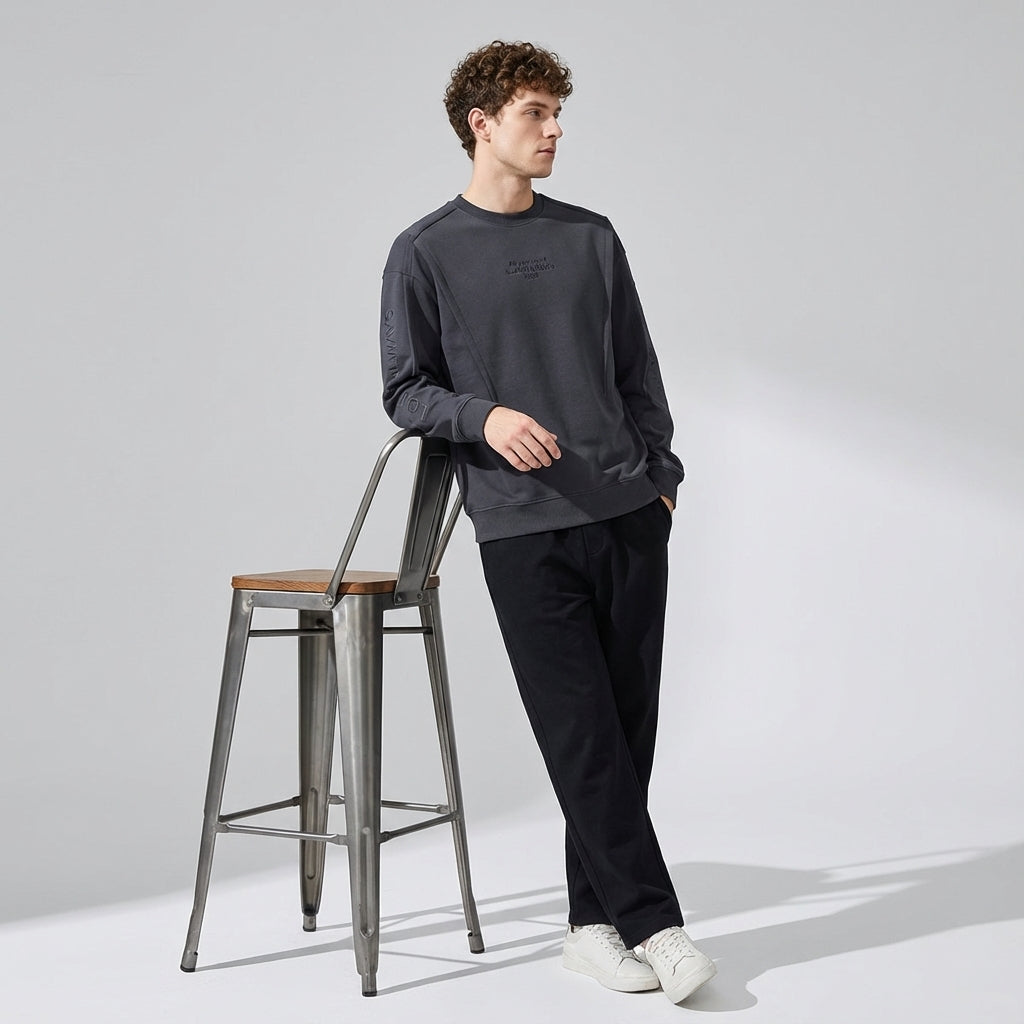 Signature Panel Crewneck Sweatshirt in Smoke Gray