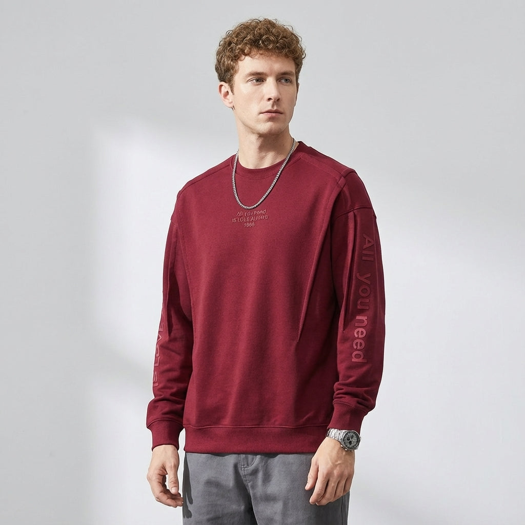 Signature Panel Crewneck Sweatshirt in Wine Red