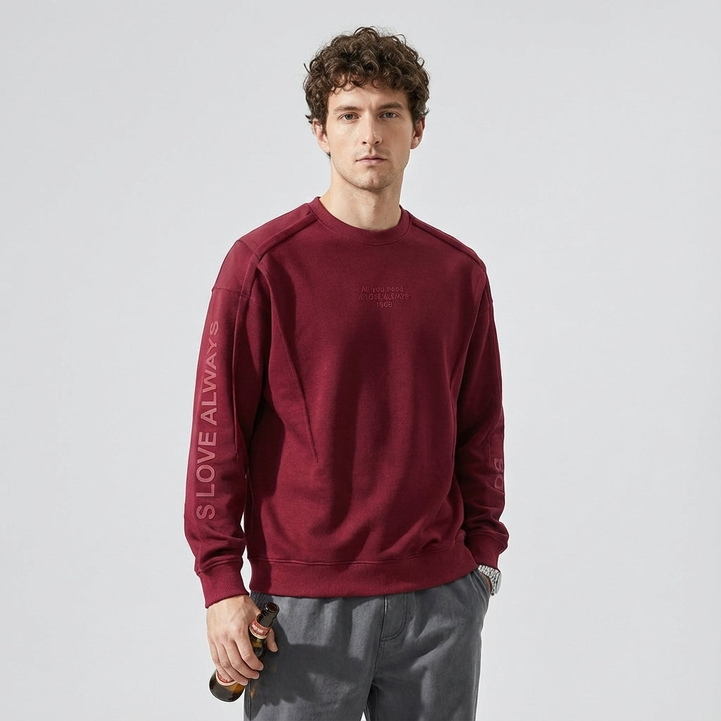 Signature Panel Crewneck Sweatshirt in Wine Red