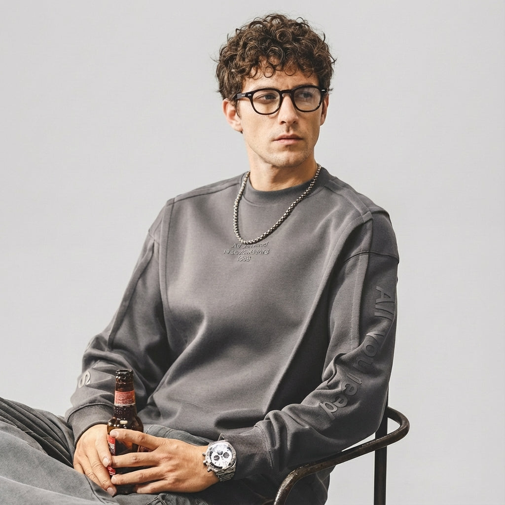 Signature Panel Crewneck Sweatshirt in Smoke Gray