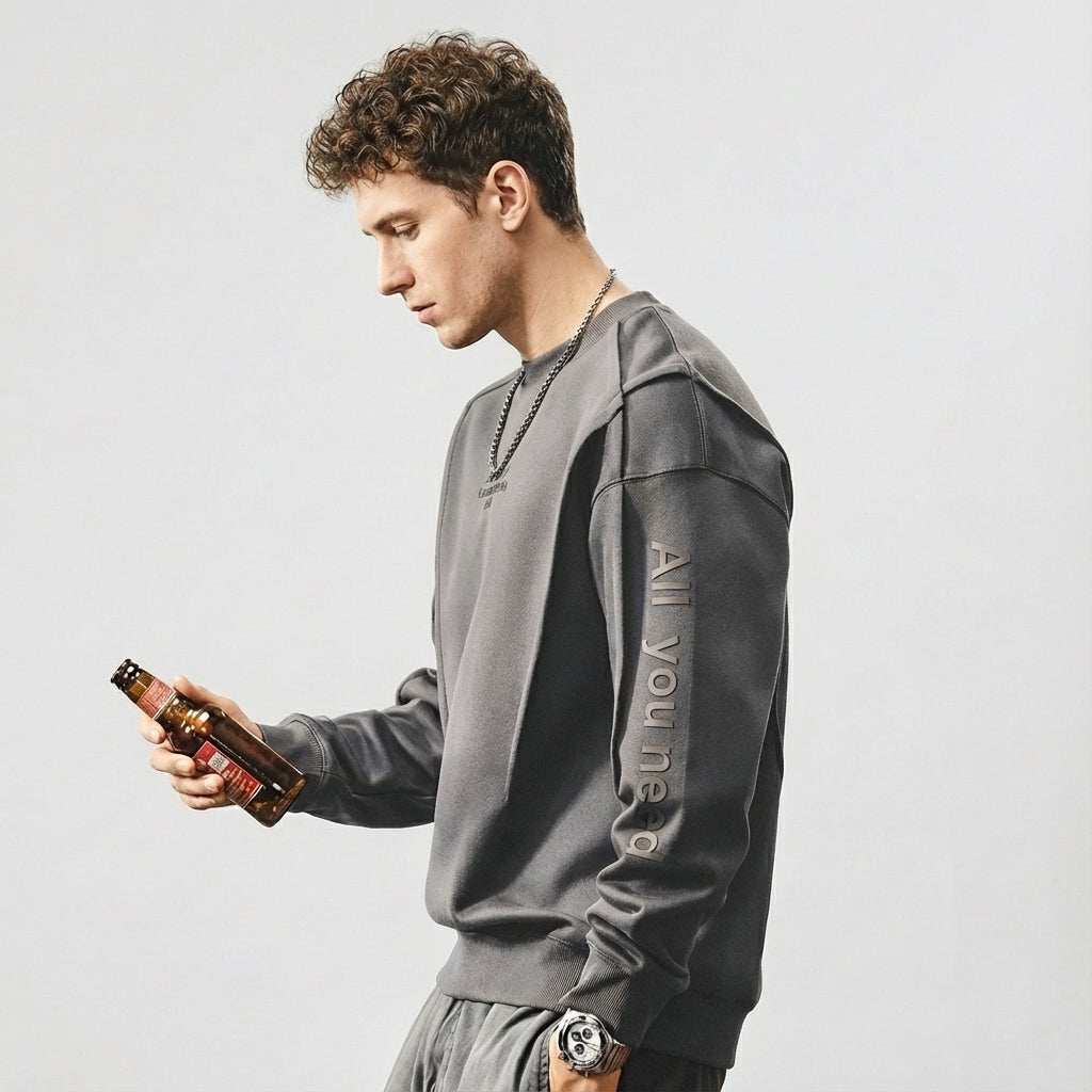 Signature Panel Crewneck Sweatshirt in Smoke Gray