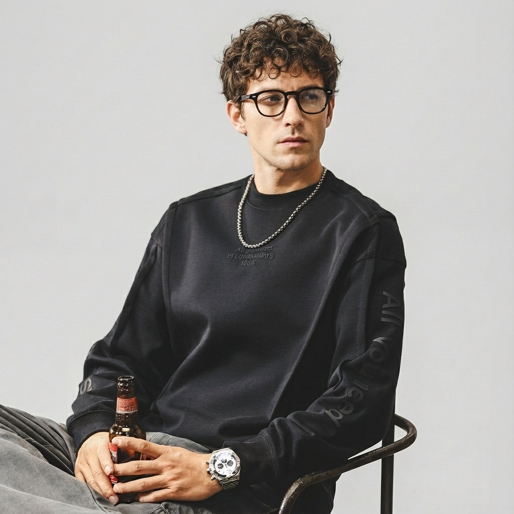 Signature Panel Crewneck Sweatshirt in Black