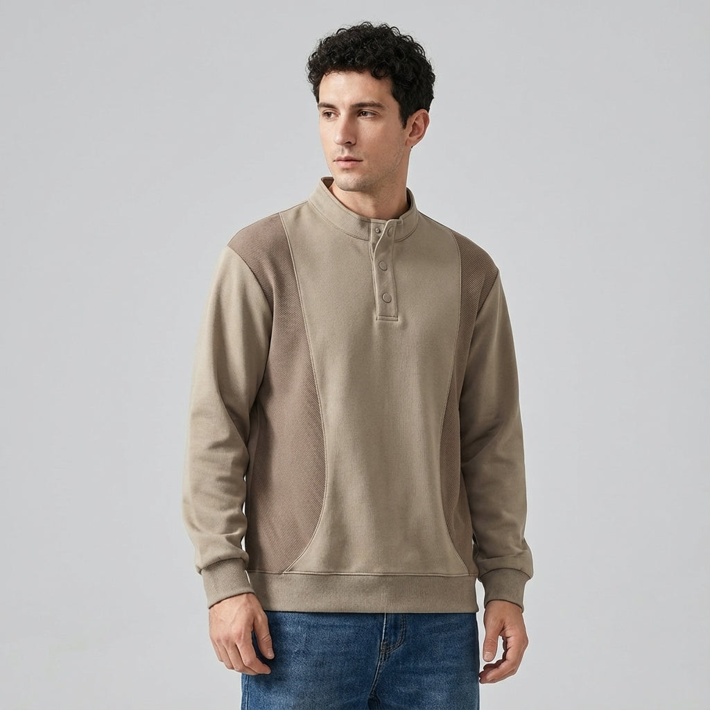 Designer Henley Collar Jumper in Khaki
