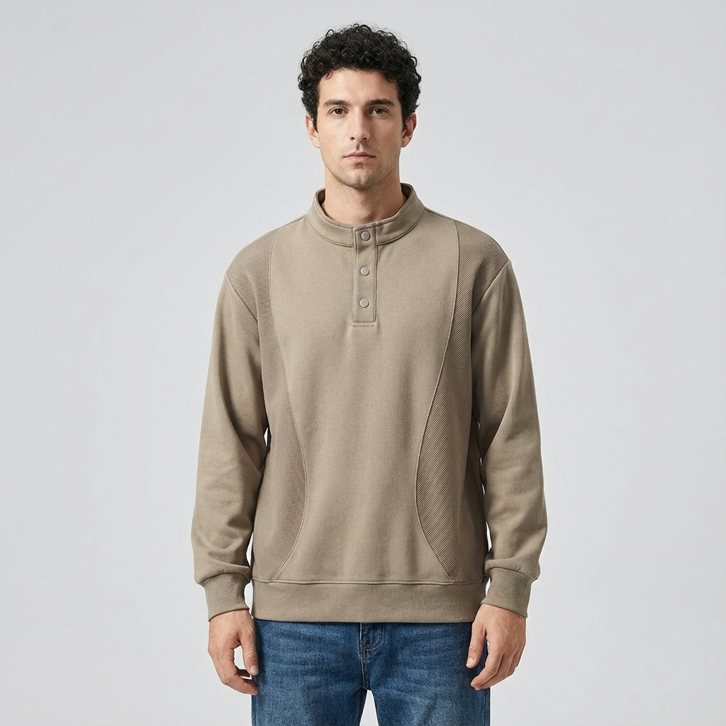 Designer Henley Collar Jumper in Khaki