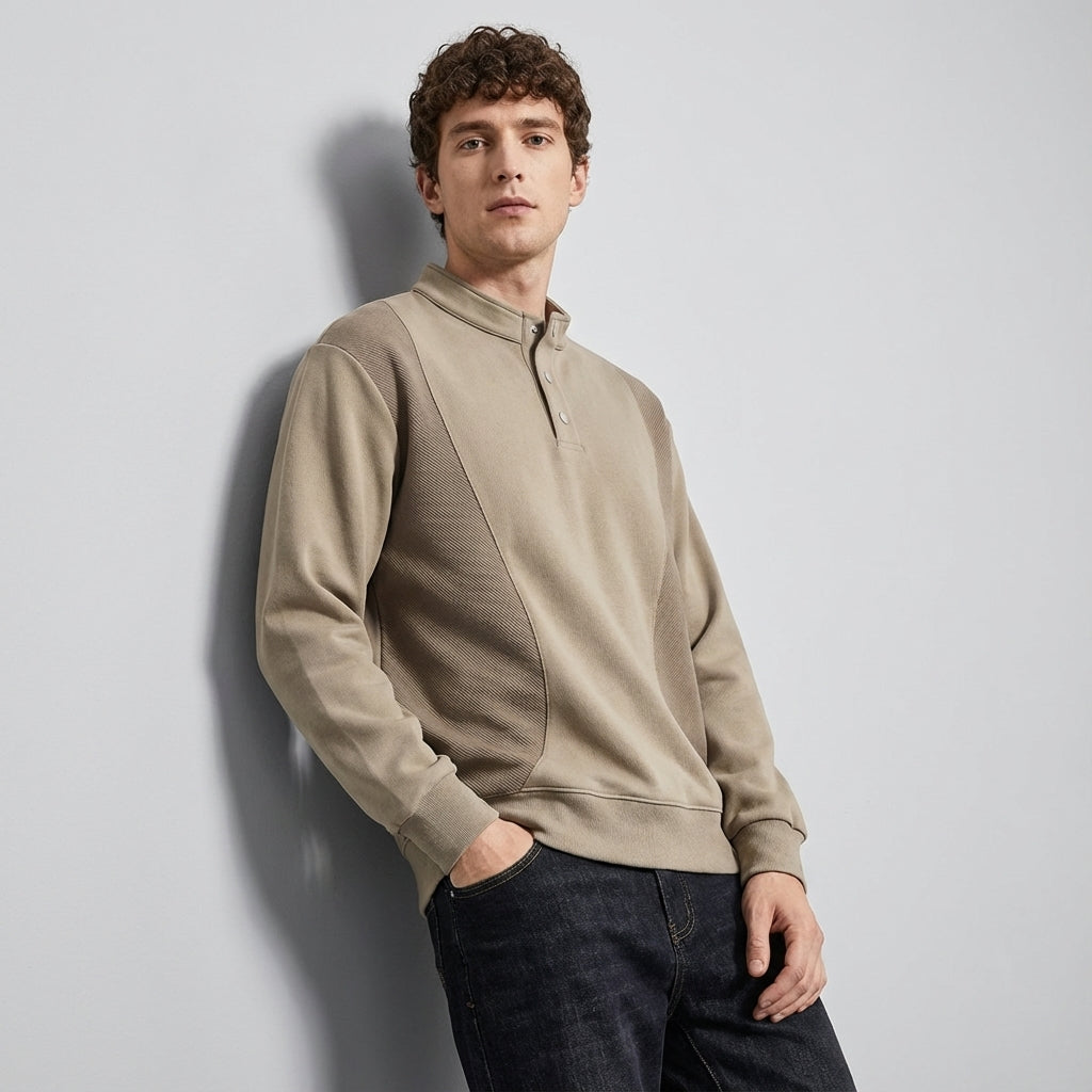 Designer Henley Collar Jumper in Khaki