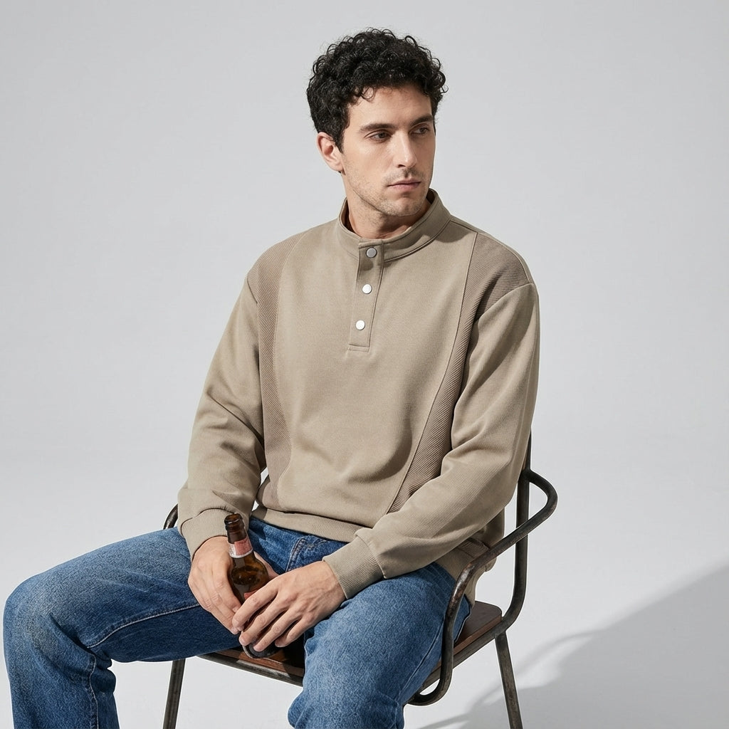 Designer Henley Collar Jumper in Khaki