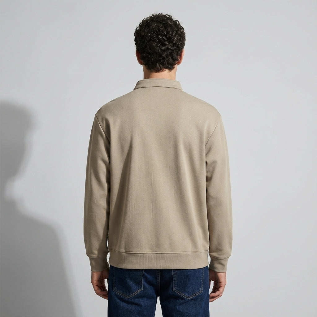 Designer Henley Collar Jumper in Khaki