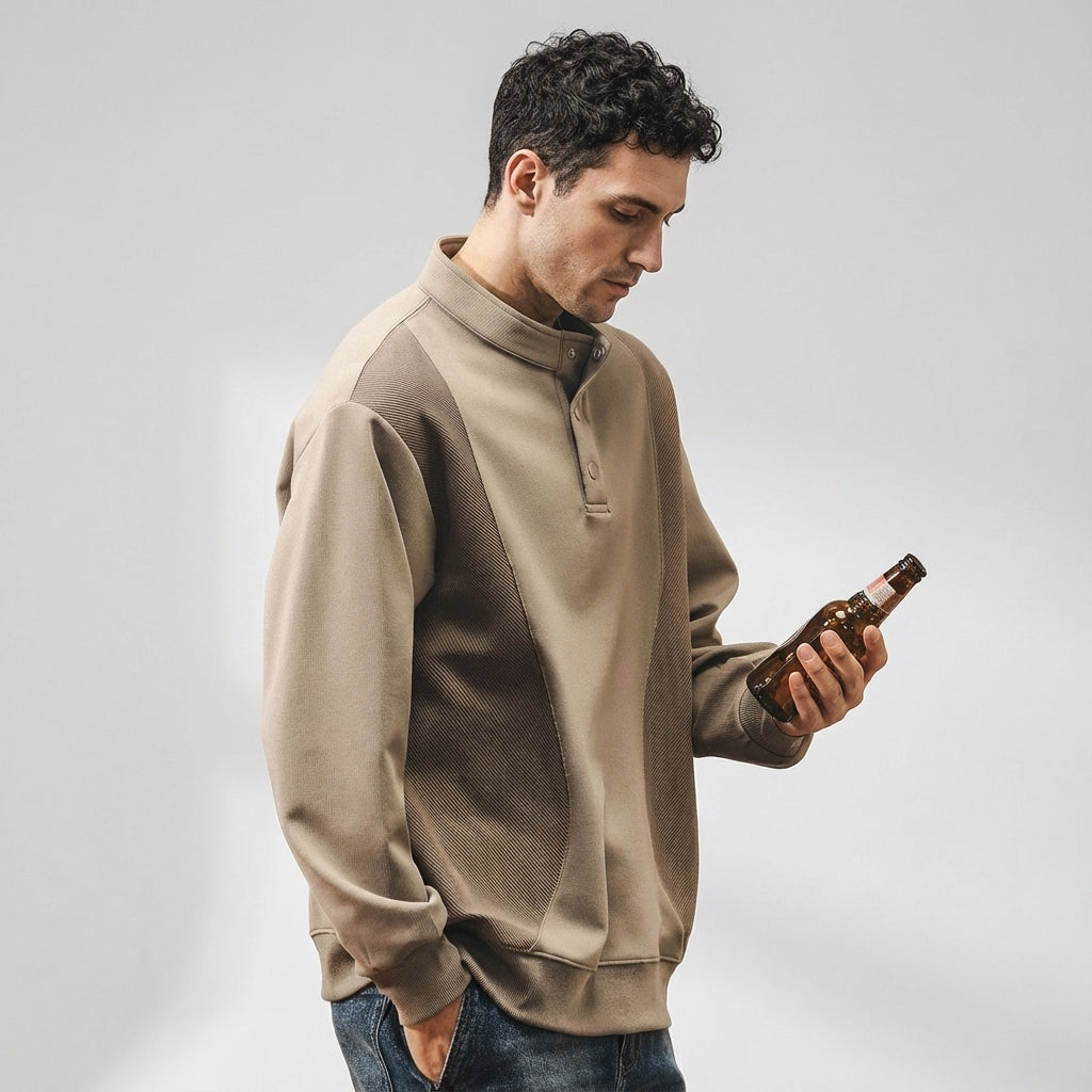 Designer Henley Collar Jumper in Khaki