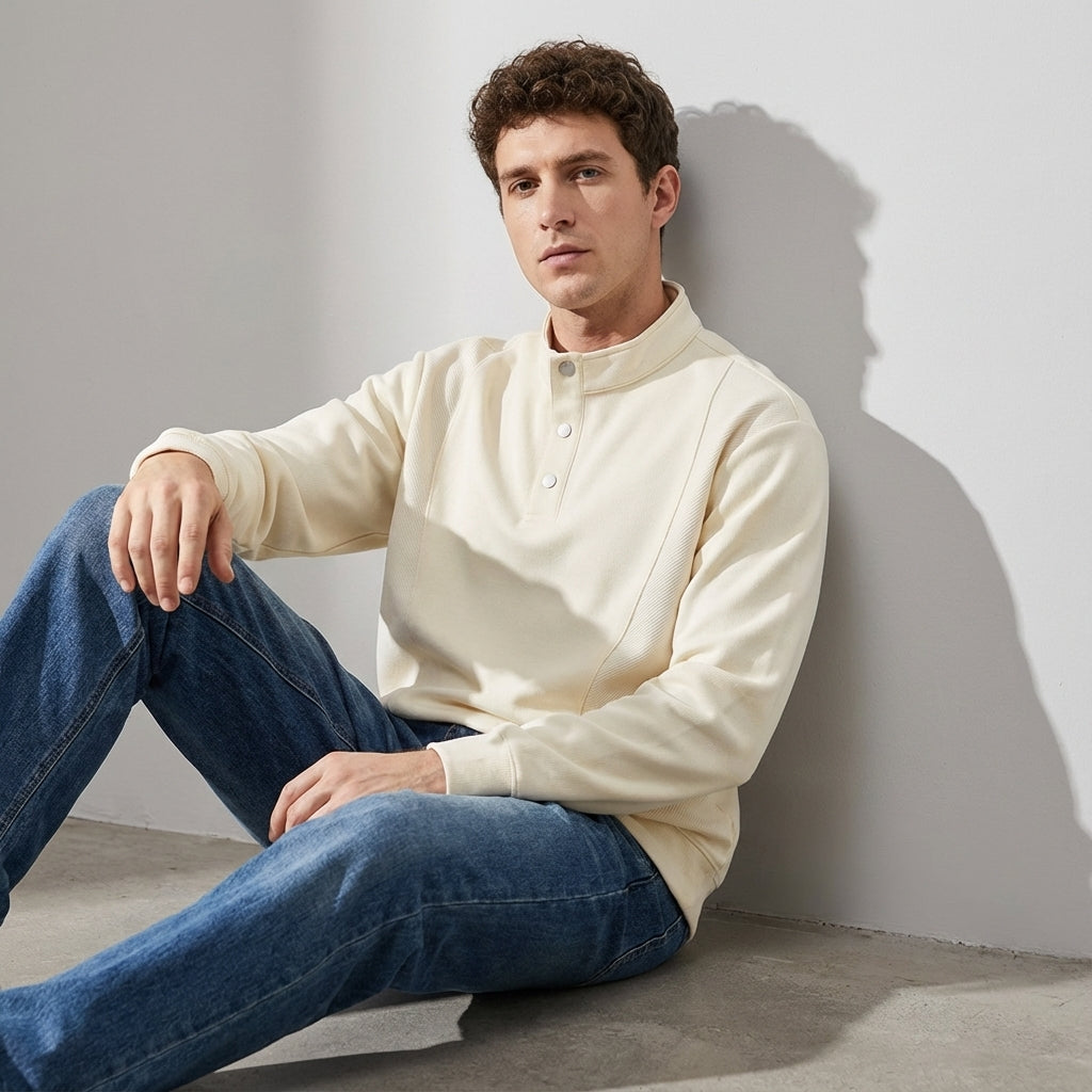Designer Henley Collar Jumper in Apricot