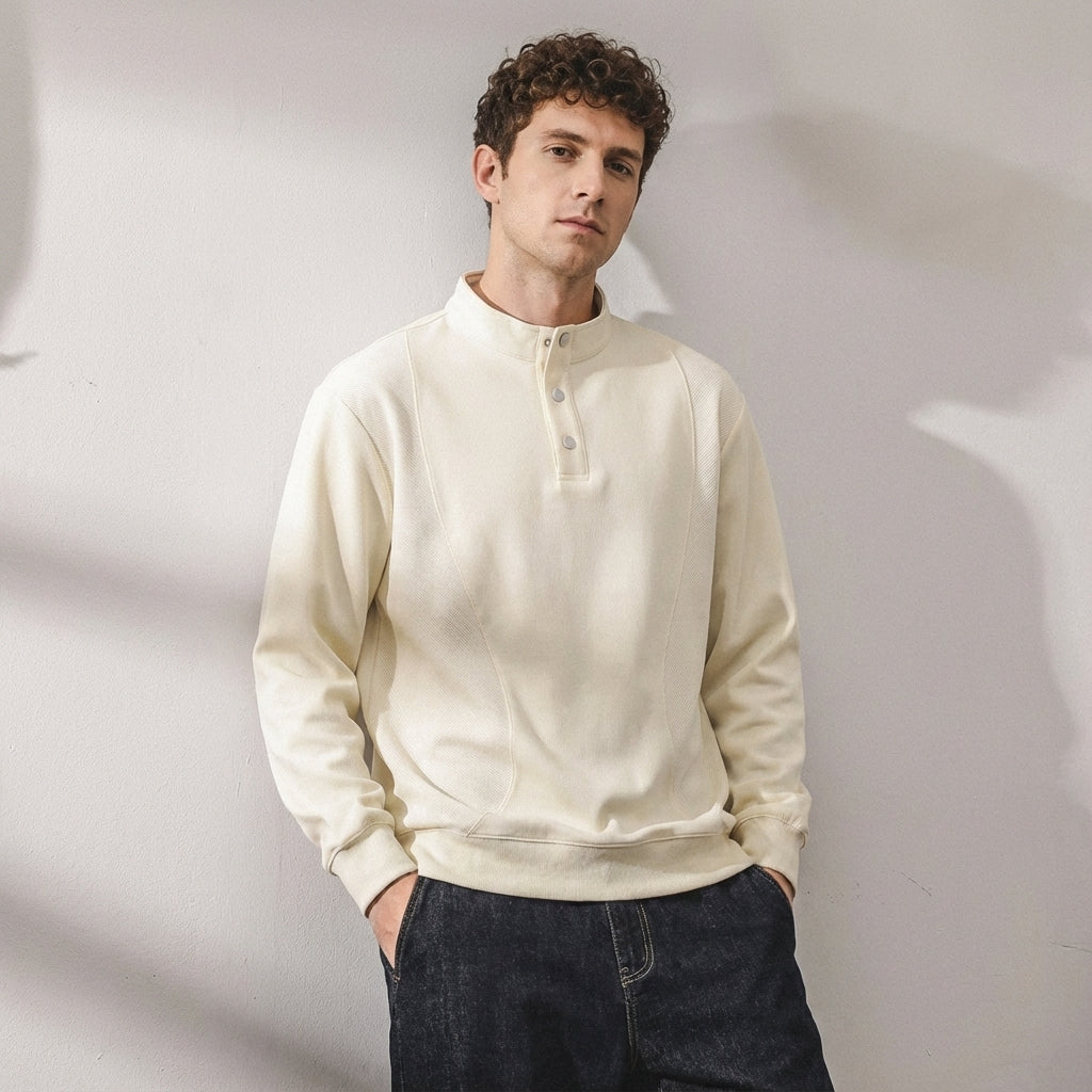 Designer Henley Collar Jumper in Apricot