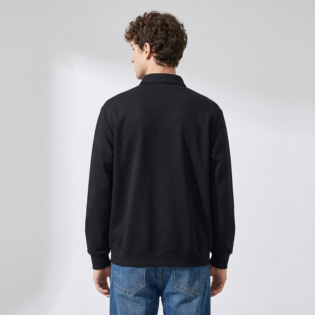 Designer Henley Collar Jumper in Black