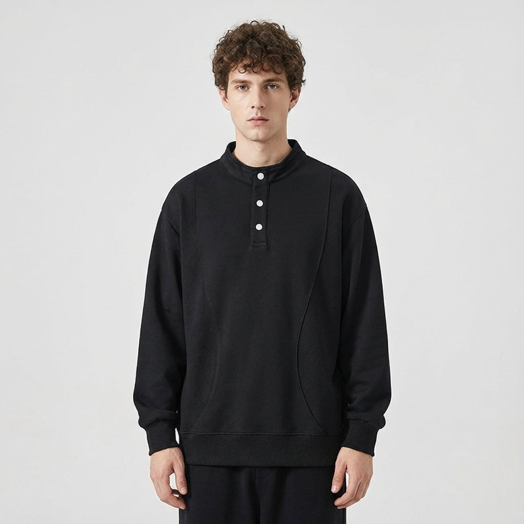 Designer Henley Collar Jumper in Black