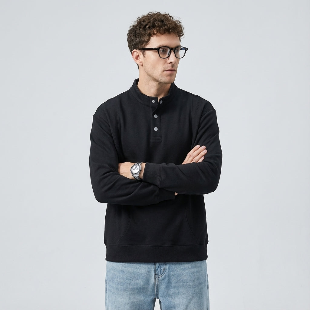 Designer Henley Collar Jumper in Black