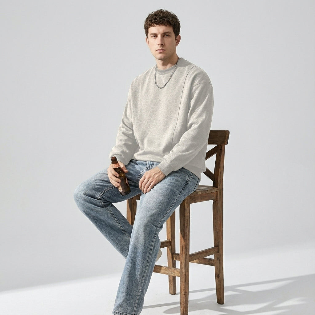 380 GSM Crew Neck Sweatshirt in Light Gray