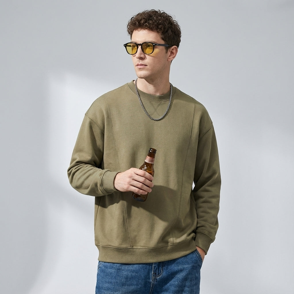 380 GSM Crew Neck Sweatshirt in Military Green