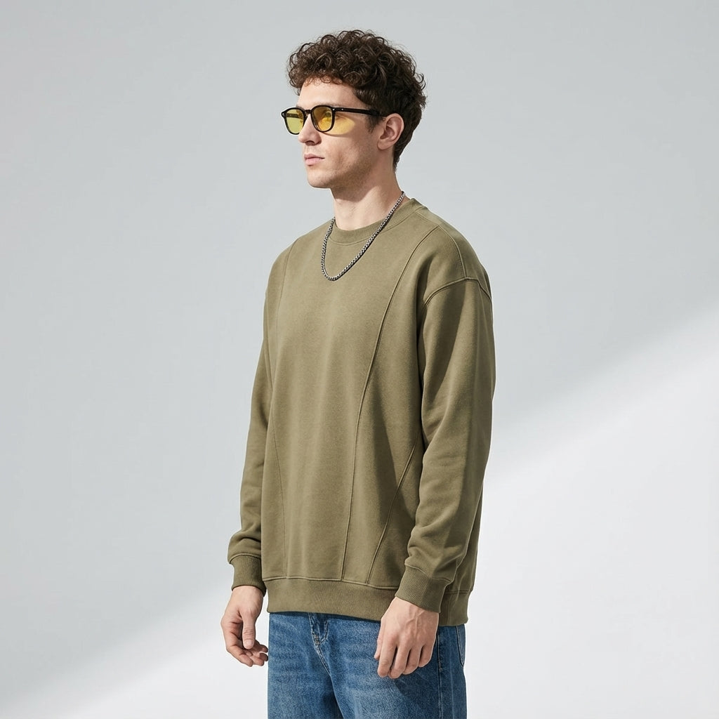 380 GSM Crew Neck Sweatshirt in Military Green