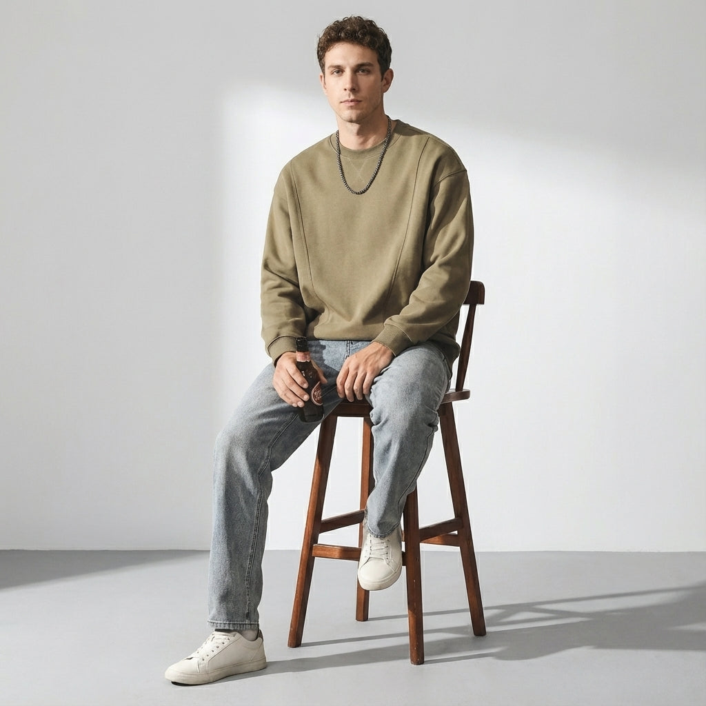 380 GSM Crew Neck Sweatshirt in Military Green – DONE&DUSTED