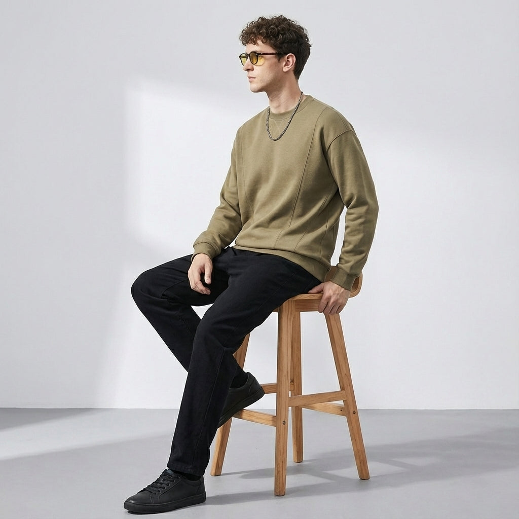 380 GSM Crew Neck Sweatshirt in Military Green