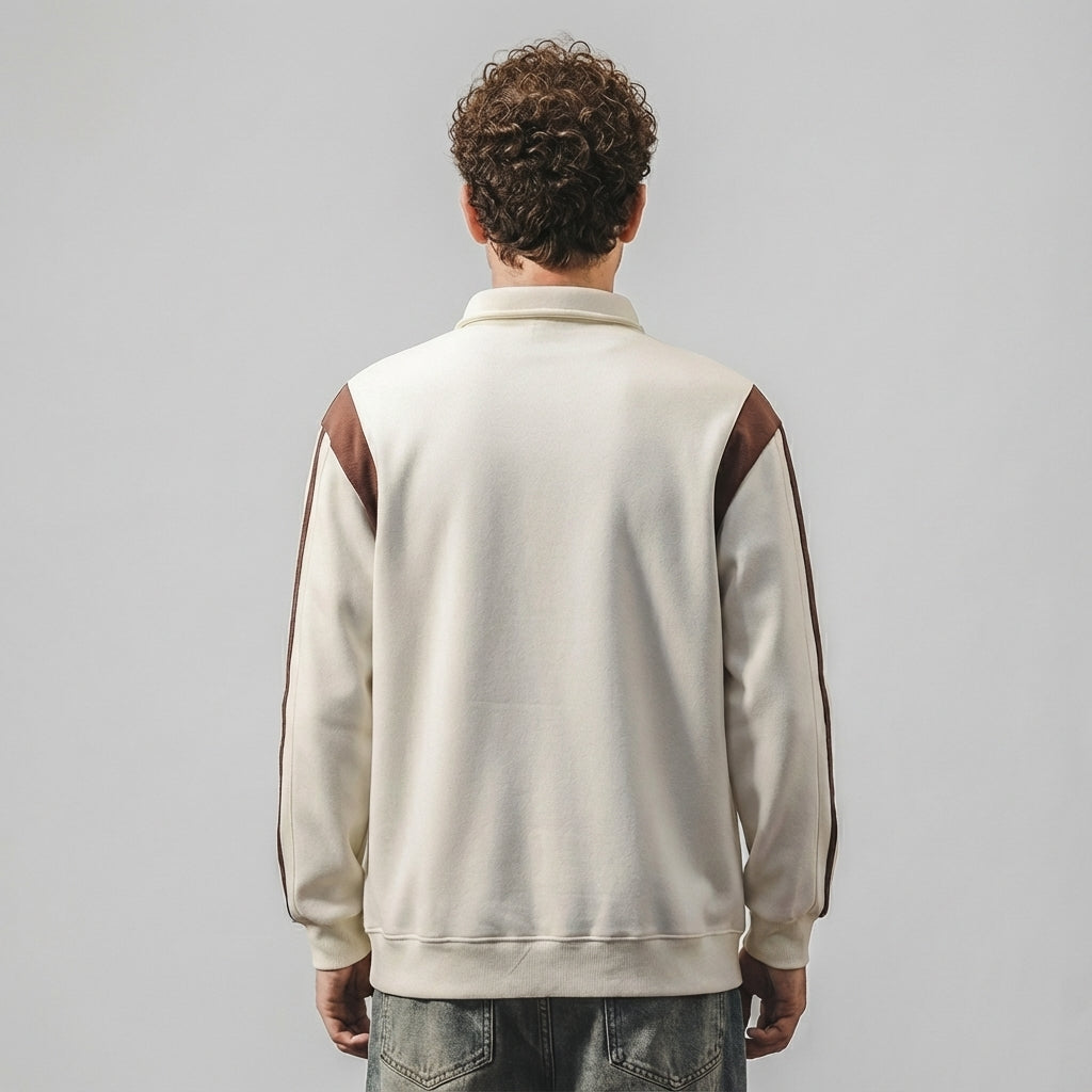 Panelled Sleeve Polo Sweatshirt in Off White