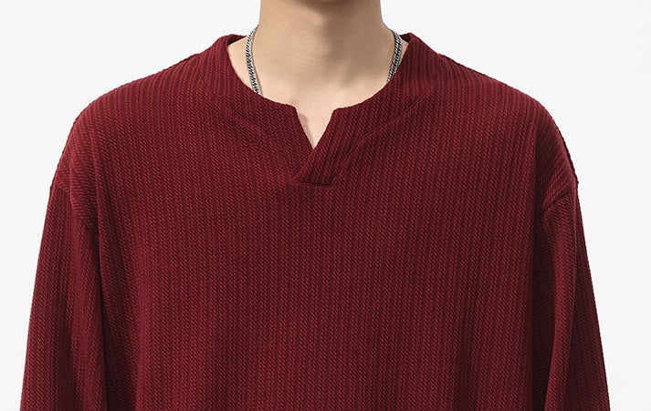 Dropped Shoulder Sleeves Knitted Tee - BURGUNDY