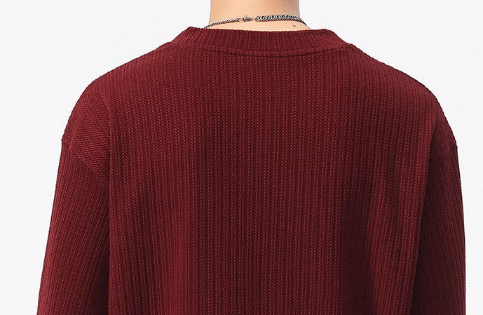 Dropped Shoulder Sleeves Knitted Tee - BURGUNDY