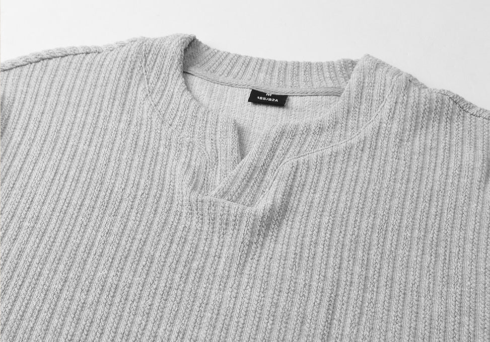 Dropped Shoulder Sleeves Knitted Tee - HEATHERGRAY