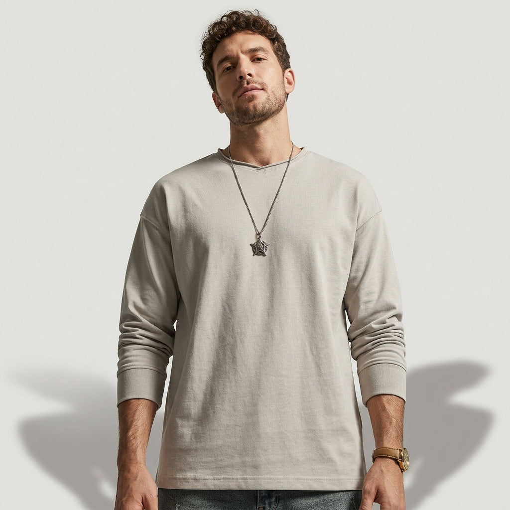 100% Cotton Long Sleeve Tee  - APRICOT