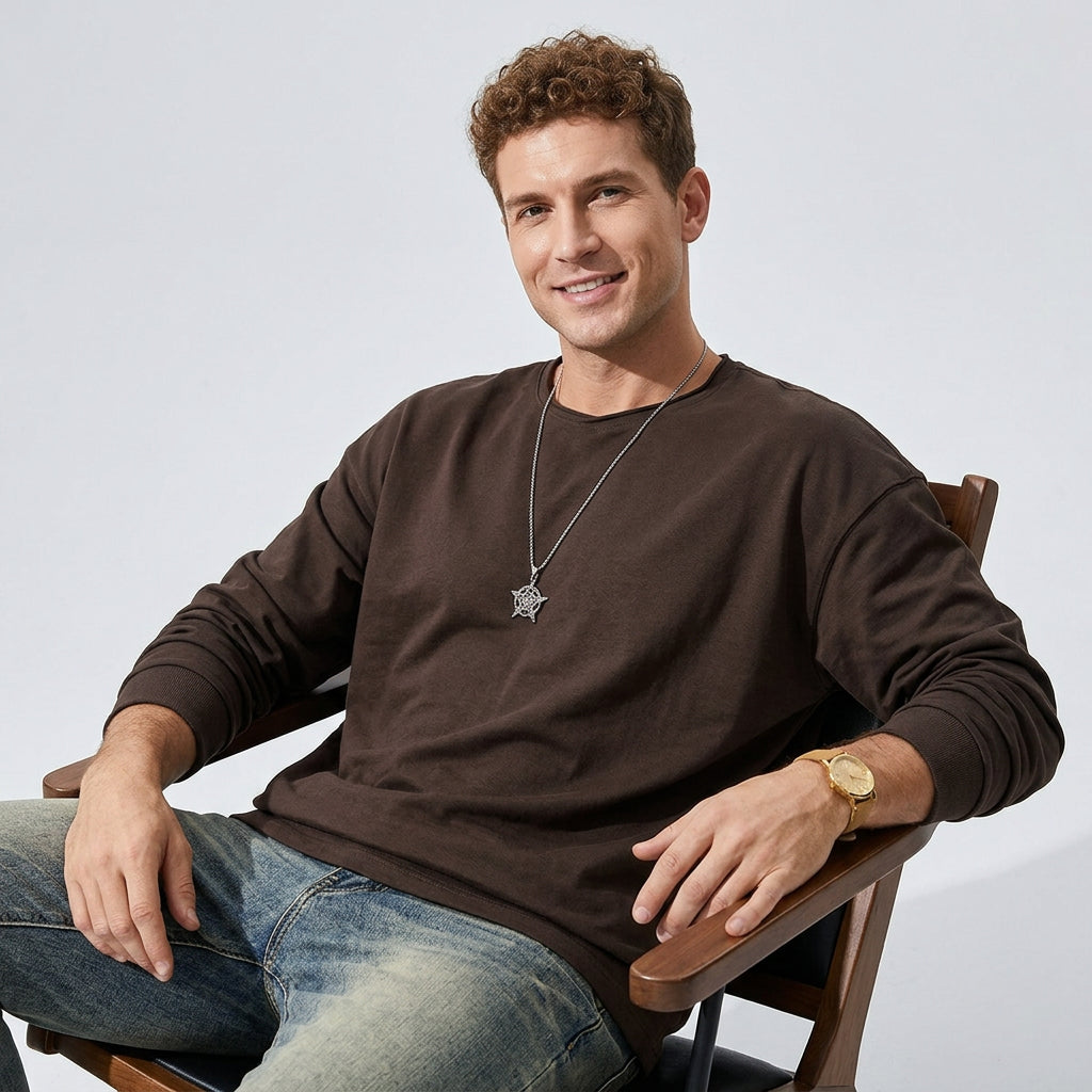 100% Cotton Long Sleeve Tee  - BROWN