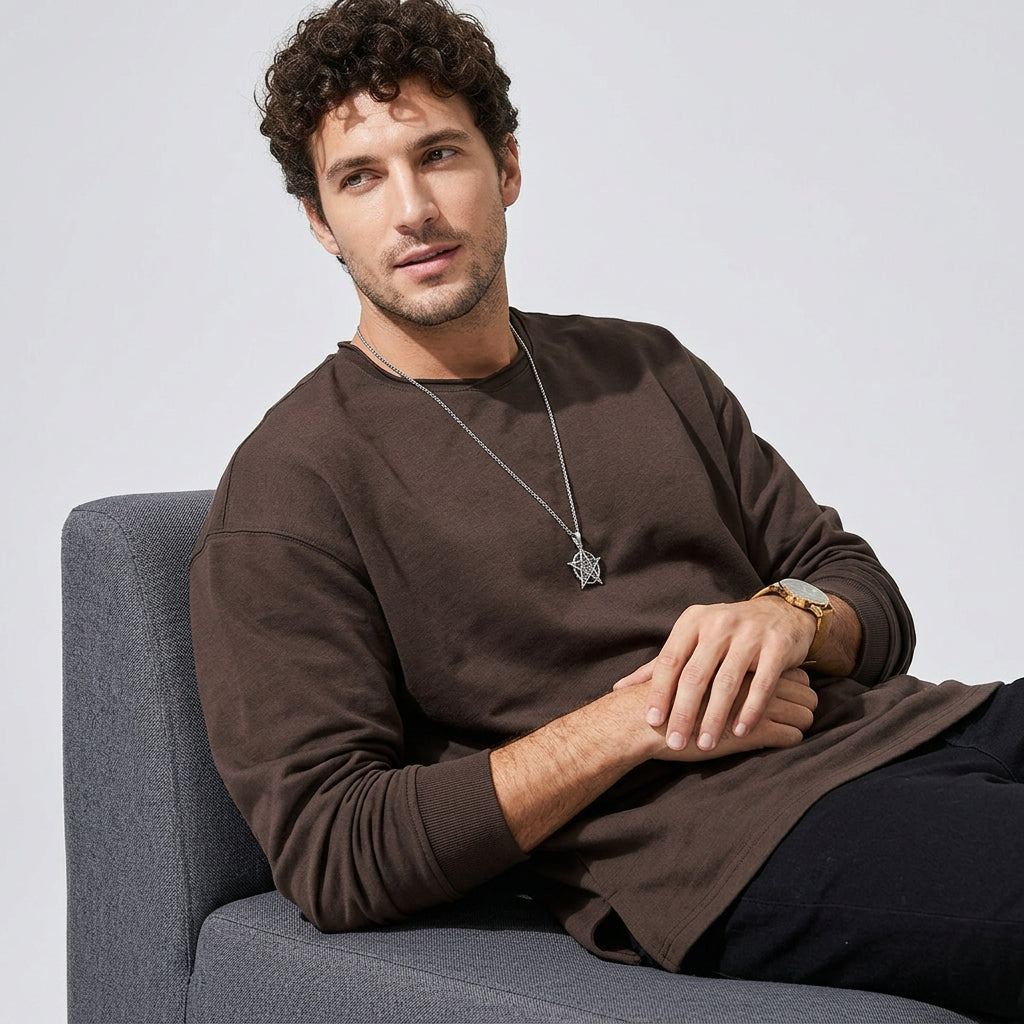 100% Cotton Long Sleeve Tee  - BROWN
