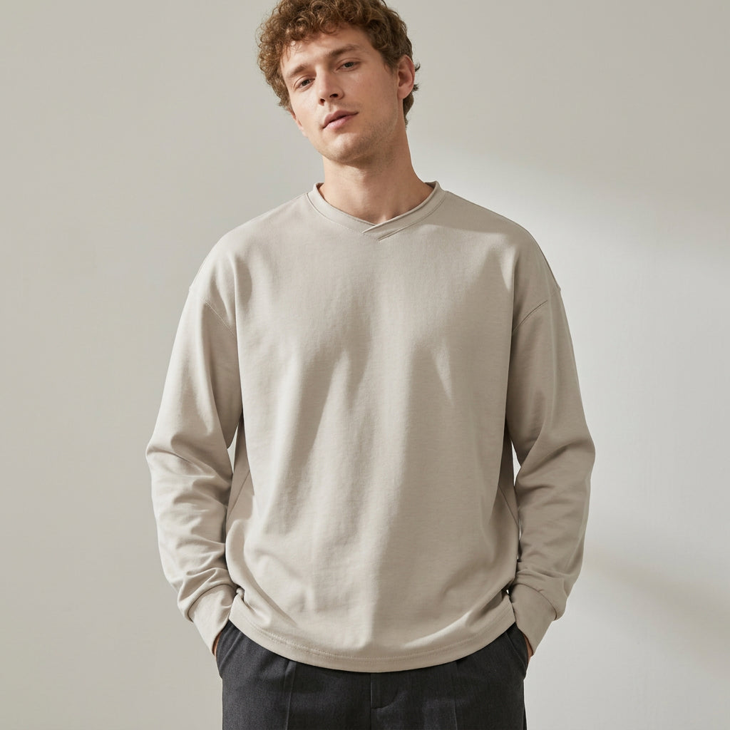 100% Cotton Long Sleeve Tee  - APRICOT