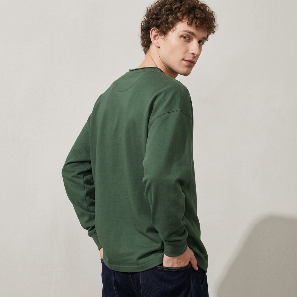 100% Cotton Long Sleeve Tee  - DARKGREEN
