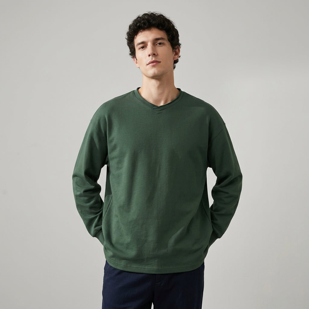 100% Cotton Long Sleeve Tee  - DARKGREEN