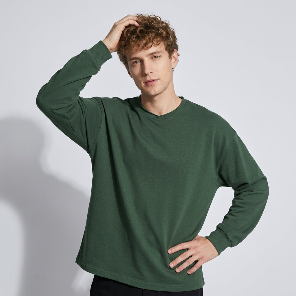100% Cotton Long Sleeve Tee  - DARKGREEN