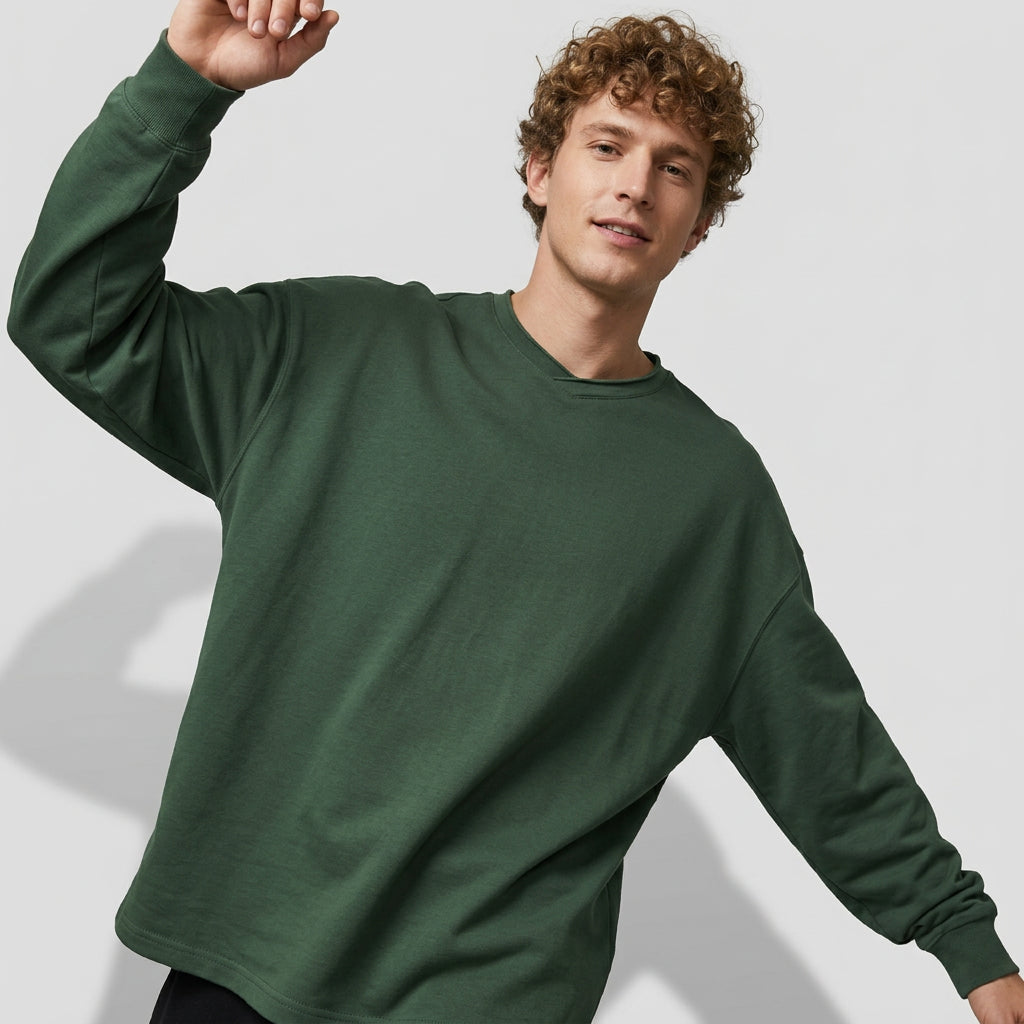 100% Cotton Long Sleeve Tee  - DARKGREEN
