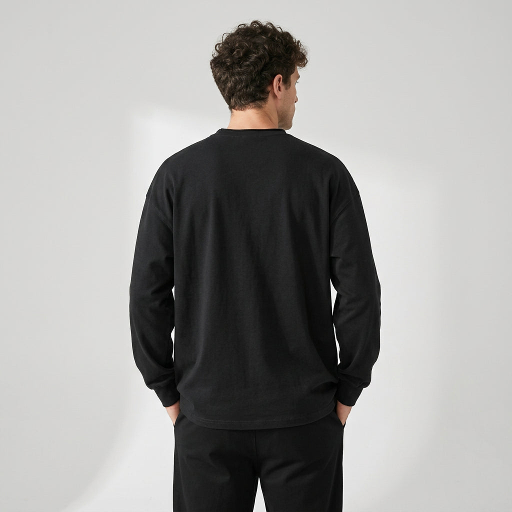 100% Cotton Long Sleeve Tee  - BLACK