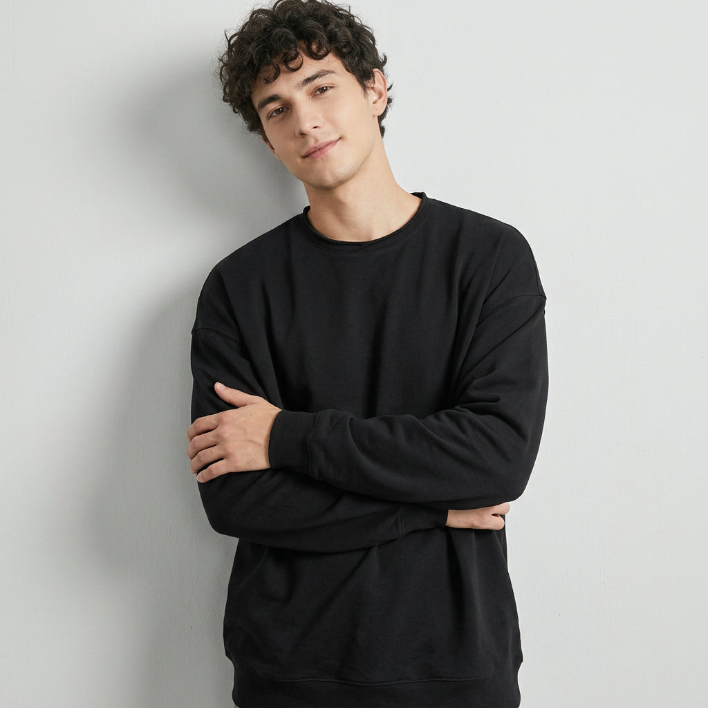 100% Cotton Long Sleeve Tee  - BLACK