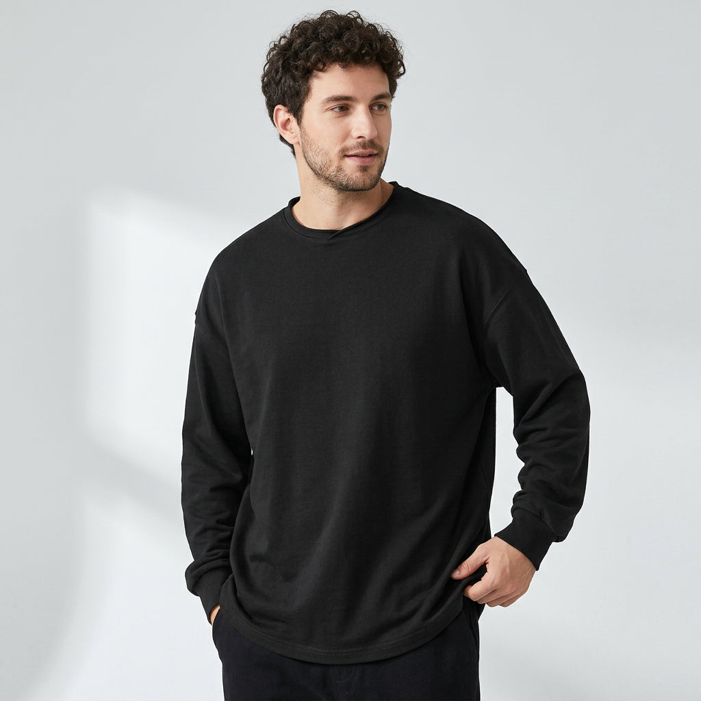 100% Cotton Long Sleeve Tee  - BLACK